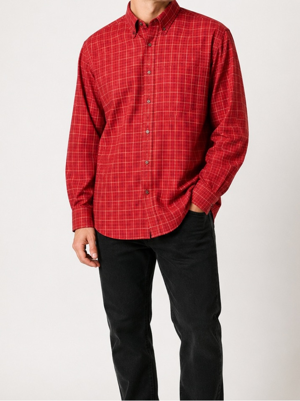 Scott Barber Men’s Red Windowpane Plaid Button Down Shirt L